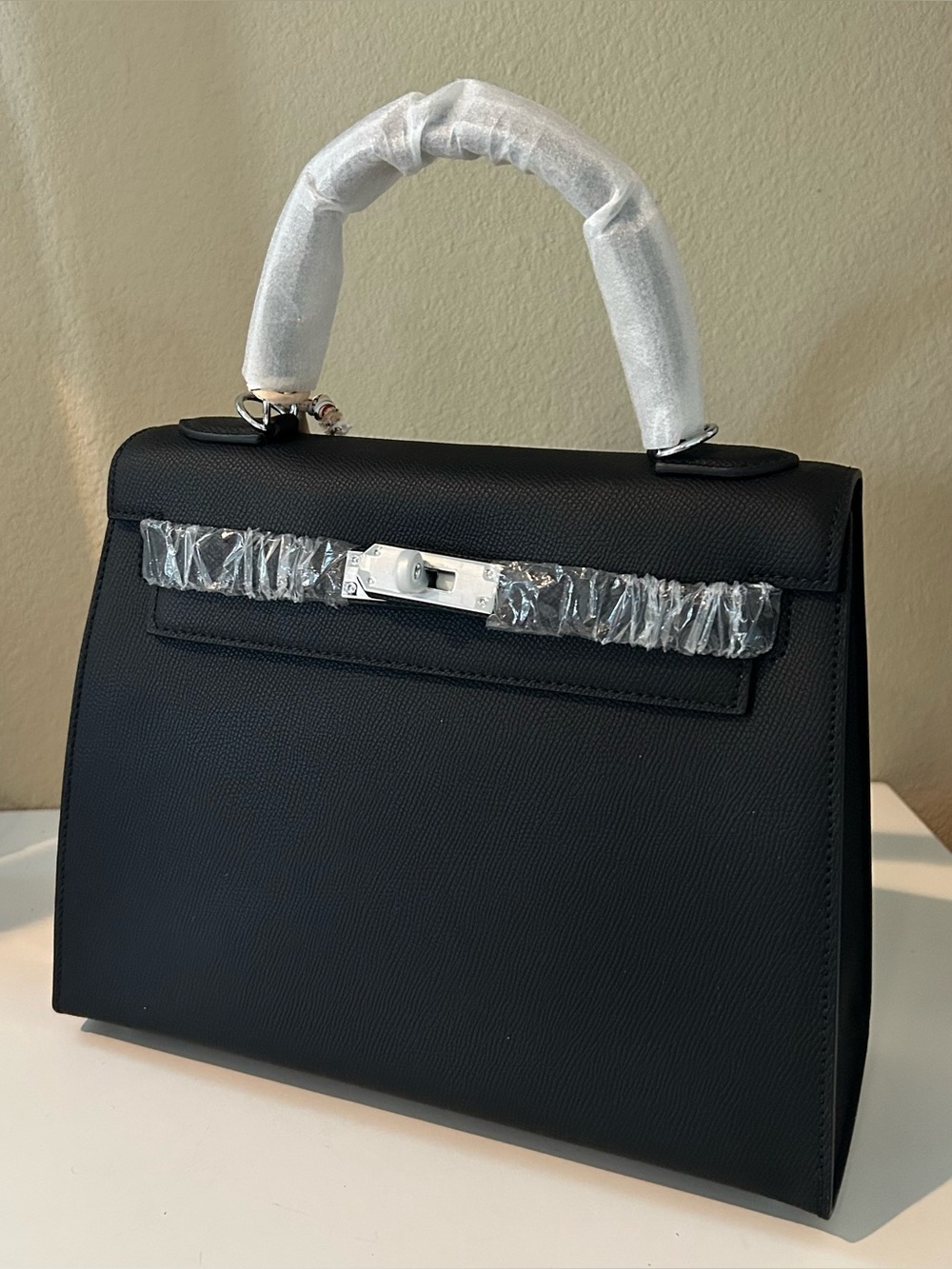 28cm Black Epsom Leather Top-Handle Satchel KL Style